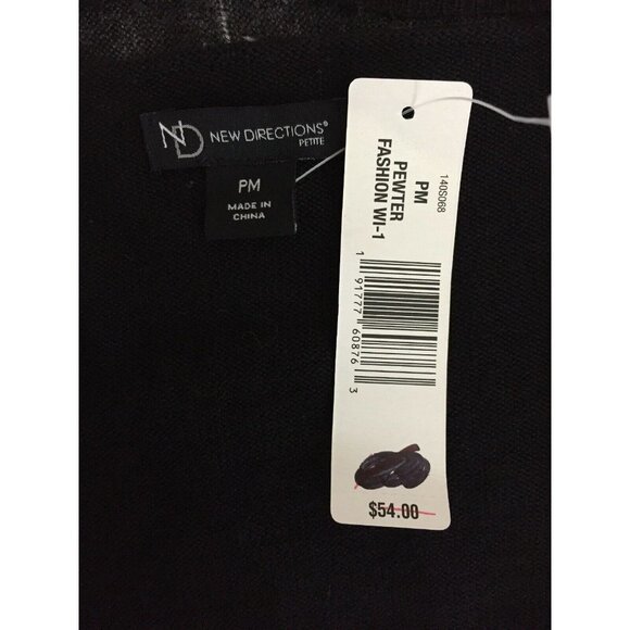 New Directions Sweater PM Drape Neck Black White Mixed Print Shoulder Zip Goth - Picture 7 of 12